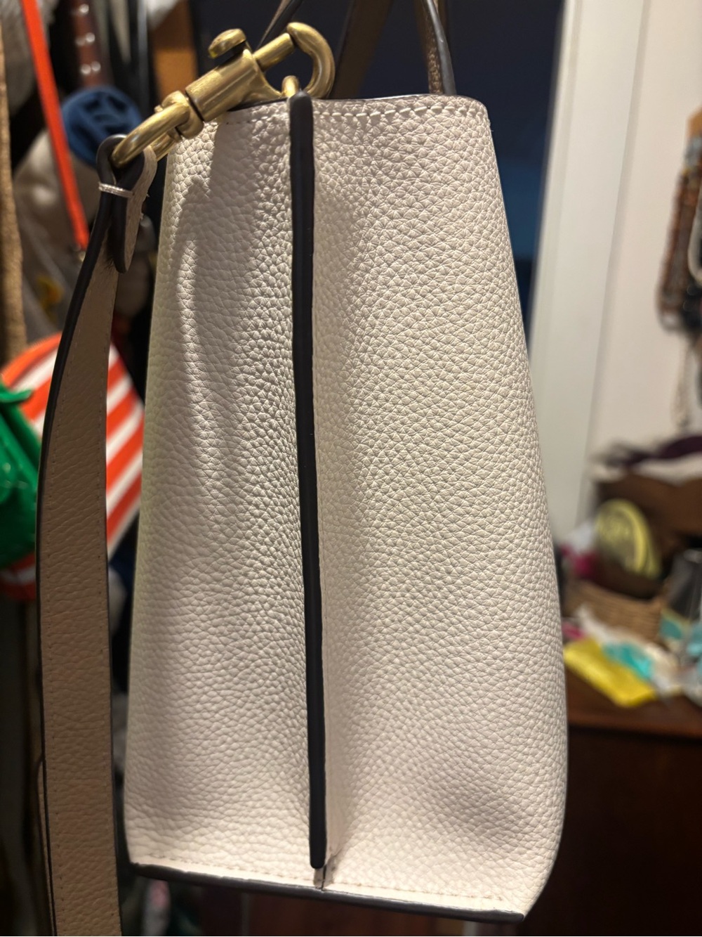 Coach White & Tan Leather Tote Crossbody Bag - Picture 8 of 9